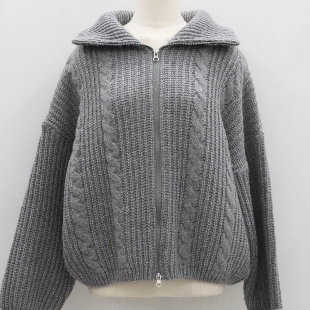 Gray Zip-Up Cardigan